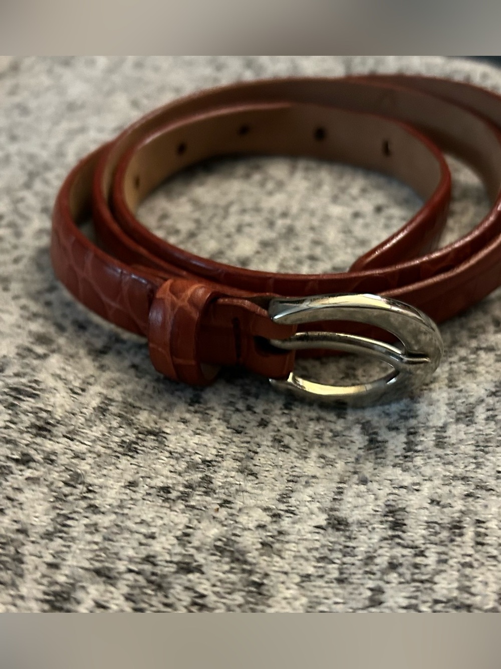 Talbots Leather Belt CA23147 Alligator Print Brown Leather Sz L Gold Tone Buckle